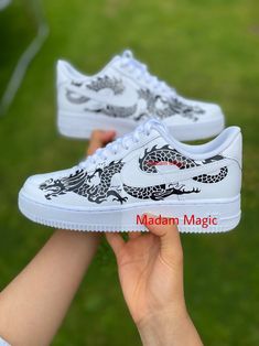 * Hand painted custom Air Force 1 07 Low * Not vinyl, stickers or patches * No returns, refunds or exchanges * Processing time is 2-3 weeks * I cannot expedite orders or make for a specific date * Delivery time depends on country * Cancellations up to 24 hours after purchase * Please try on shoes in a store to make sure you order the correct size * Please order correct size - if you order incorrect size this is your own responsibility * If you order a women's size it is possible you receive the men's option of the same size -the shoes will be the same only the number on the box will differ * Wipe clean only, no washing or picking * Shoes are 100% genuine and can be proven so * Shoes are bought from a genuine retailer, copy of original receipt of purchase can be provided upon request * If y Black Casual Sneakers With Custom Logo, Black Sneakers With Custom Artwork For Streetwear, Custom Logo Sneakers With Round Toe For Streetwear, White Custom Logo Sneakers For Streetwear, Customized Sneakers For Streetwear, Streetwear Custom Sneakers With Round Toe And Logo, Black Low-top Sneakers With Custom Artwork, Custom Black Low-top Sneakers, Casual Black Customized Sneakers