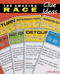 the amazing race card game with instructions for each player to use it as an interactive activity