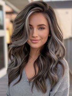 Medium Brown Hair With Beige Highlights, Brunette Hair White Highlights, Todays Hair Trends, Winter Hair Inspo For Brunettes, Trendy Hair Color 2024 Women, Hiding Greys In Brown Hair, Shadow Root Dark Brown, Brown Hair Colors For Winter, Cool Winter Hair Color For Brunettes