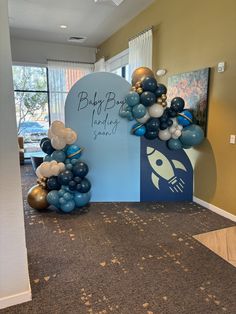 Astronaut Space Theme Baby Boy Baby Shower- Baby Boy Landing Soon- Backdrop & Balloon Client Set up- Rocket ship with planets Space Themed Shower Ideas, Unique Boy Baby Shower Themes, Space Baby Shower Cake, Rocket Baby Shower Theme