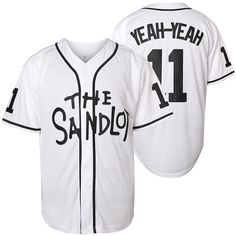 A classic throwback of The Sandlot 'Yeah Yeah' Baseball Jersey has landed at Jersey Nation. Made from 100% recycled polyester fibres, this jersey design has an easy, relaxed fit that looks great on anybody. Available now at Jersey Nation while stock lasts!- The Sandlot 'Yeah Yeah' Baseball Jersey- Fully embroidered graphics: Team, Name, Number detailing, logo- 100% polyester heavyweight fabric- Breathable and dry wicking material- Premium tackle twill stitching- Anti peeling, shrinking & wrinkli White Baseball Jersey With Graphic Print, Cheap Sporty Baseball Jersey With Graphic Print, Yeah Yeah Sandlot, The Sandlot Benny, Sandlot Benny, Benny The Jet Rodriguez, Baseball Movies, Boston Hockey, Stitched Letters