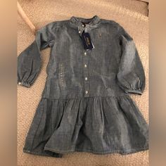 Authentic Polo Ralph Lauren Girls Dress Cambray Indigo Blue Size 6 Nwt $65 Girls Denim Shirt, Soft Pink Dress, Girls Denim Dress, Polo Shirt Dress, Flannel Dress, Full Skirt Dress, Polo Ralph Lauren Shorts, Belted Shirt Dress, Ralph Lauren Denim