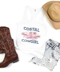 Women's Razorback Tank Top perfect for the coastal cowgirl with a touch of whimsy! This unique design features a beautiful mermaid wearing a cowboy hat, blending the allure of the sea with a hint of Western charm. Made from soft and breathable fabric, this tank top is perfect for those sunny beach days or casual outings. Stand out in the crowd with this one-of-a-kind top that showcases your love for all things coastal and country. Add a touch of magic to your wardrobe with our Coastal Cowgirl Me Beachy Cowgirl, Cowgirl Mermaid, Western Inspired Outfits, Boho Western Style, Mermaid Tank, Mermaid Tank Top, Costal Cowgirl, Top Layering, Chapeau Cowboy