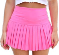 Trendy Short Stretch Tennis Skirt, Skirted Elastane Shorts, Pink Stretch Skort With Short Inseam, Pleated Stretch Shorts, Stretch Pleated Shorts, Pink Stretch Mini Skirt With Built-in Shorts, Summer Elastane Short Skort, Trendy Pleated Stretch Shorts, Pleated Stretch Mini Shorts