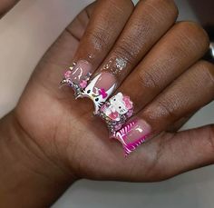 #ducknails #frenchtips #nailinspo Nail Designs Hot Pink, Girly Acrylic, Hello Kitty Nails, Short Acrylic