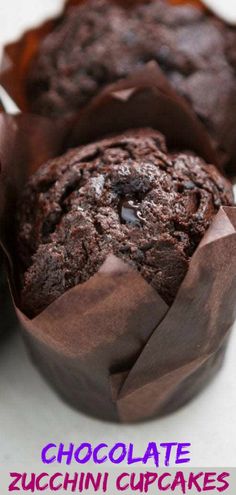 chocolate zucchini cupcakes on a white plate