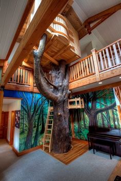 a tree house with stairs and ladders on the ceiling is shown in an instagramture