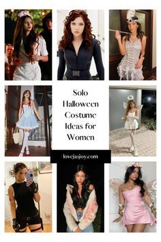 several pictures of women dressed in costumes and posing for the camera with text overlay that reads, solo halloween costume ideas for women