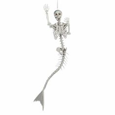 a skeleton hanging from the ceiling with its arms and legs spread out in the air