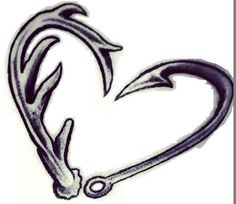 a drawing of a heart shaped hook with an arrow on it's back end