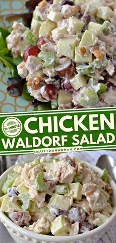 chicken salad with grapes and celery in a bowl