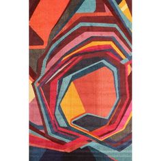 a colorful area rug with an abstract design on the bottom and sides in different colors