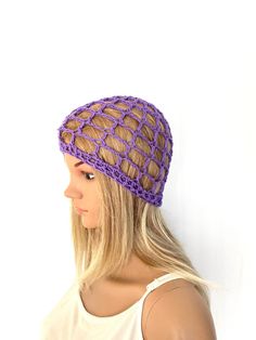 FREE WORLDWIDE SHIPPING ON ALL ITEMS Welcome to my shop, all items handmade by me with passion!! READY TO SHIP I crocheted this beautiful purple beanie in the finest 100% COTTON yarn. A perfect cool yarn for summer and all year round. Ideal for keeping your hair under control in a convertible car :) Mesh effect lets your hair breath but still hides a bad hair day :) One size fits all. Sits perfectly on your head that you won't even know you're wearing it. I put a lot of time and energy into maki Adjustable Purple Yarn Crochet Hat, Adjustable Purple Crochet Yarn Hat, Adjustable Hand Knitted Purple Crochet Hat, Adjustable Hand-knitted Purple Crochet Hat, Adjustable Purple Crochet Hat, Purple Adjustable Crochet Hat, Adjustable Purple Hand Knitted Crochet Hat, Handmade Bohemian Beanie From Yarn, Handmade Bohemian Yarn Beanie