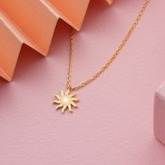 14k 18k Solid Gold Sun Solar Pendant Necklace, Celestial Star Sun Necklace, Birthday Gift for Her, Sun Jewelry Our gold necklaces are perfect choice for a Christmas, Mother's Day, valentine's day, birthday, wedding, anniversary, graduation, engagement, bridesmaid, and best friends gift. It's a good way to show appreciation to your mom, girlfriend, wife, grandmother, grandchildren, daughter, sister, best friend, boss or a co-worker. Also, a special treat just for yourself.   FEATURES * Solid Gold Gold Star Necklace With Birthstone, Gold Star-shaped Birthstone Necklace, Dainty Jewelry With Star Charm For Birthday, Gold Star Charm Jewelry For Birthday Gift, Gold Jewelry With Star Charm For Birthday Gift, Celestial Yellow Gold Charm Necklace With Clavicle Chain, Elegant Star-shaped Birthday Jewelry, Gold Celestial Charm Necklaces With Birthstone, Gold Celestial Charm Necklace With Birthstone