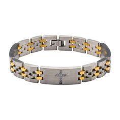 "Elevate his style with this striking and contemporary men's stainless steel bracelet. Elevate his style with this striking and contemporary men's stainless steel bracelet. BRACELET DETAILS Length: 8.5 in. Metal: stainless steel Plating: ion Finish: polished Nickel free Packaging: boxed CUBIC ZIRCONIA DETAILS Shape: round Color: clear Setting: channel Size: 8.5"". Color: Multicolor. Gender: male. Age Group: adult." Modern Metal Cuban Link Bracelet, Modern Cuban Link Bracelet With Stainless Steel Clasp, Modern Stainless Steel Chain Bracelet With Polished Finish, Adjustable Stainless Steel Cuban Link Bracelet, Adjustable Modern Cuban Link Bracelet In Stainless Steel, Modern Stainless Steel Tarnish-resistant Bracelets, Modern Adjustable Stainless Steel Cuban Link Bracelet, Modern Adjustable Cuban Link Stainless Steel Bracelet, Modern Stainless Steel Jewelry With Stainless Clasp