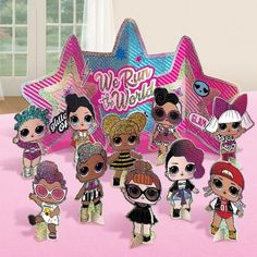 Invite all their favorite L.O.L. Surprise! dolls to the party with a table decorating kit. The set has a big glitter backdrop that reads We Run the World plus centerpieces of Cosmic Queen MC Swag It Baby and more. Glitter L.O.L. Surprise! Together 4-Eva Table Decorating Kit product details:  11-piece decorating kit Includes  Background 13.75in tall Extra-large centerpiece 7.75in tall 2 large centerpieces 7.5in tall 3 medium centerpieces 7.4in tall 4 small centerpieces 7.25in tall   Simple assemb Cosmic Queen, Lol Surprise Party, Lake Theme, Glitter Backdrop, Lol Party, Halloween Kit, Happy 4th Birthday, Lol Surprise Dolls, Diy Balloon Decorations