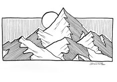 a black and white drawing of mountains