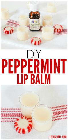 Using just three all-natural ingredients (including essential oils), this DIY Peppermint Lip Balm only takes about 10 minutes to make! Make it for yourself or as a perfect homemade gift! Peppermint Lip Balm Recipe, Diy Peppermint Lip Balm, Lip Balm Recipe, Balm Recipe