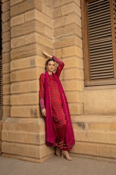 DETAILS Short, round hemmed shirt in silk charmeuse. Contrast hand-embellished kamdani collar, with back necktie. Gathered sleeves with a contrast cuff, hand-embellished with kamdani. Wide, matching shalwar, finished with gota work. Cotton net, contrasting dupatta, hand-embroidered with kamdani and finished with crochet lace edge. COLOR Red / Green / Cream / Shocking Pink SIZE Custom Order - A measurement guide will be sent upon order. Model is 5'7 MATERIAL Shirt - Silk CharmeuseTrousers - Silk Red Silk Long Sleeve Kurta, Gota Work, Crochet Lace Edging, Shocking Pink, Gathered Sleeves, Silk Charmeuse, Green Cream, Lace Edging, Raw Silk