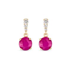 Stone and Strand 14K Yellow Gold Ruby and Diamond Earrings Front Image Ruby And Diamond Earrings, Tennis Jewelry, Stone And Strand, Earrings Stone, Wedding Sale, Favorite Rings, Bracelets And Charms, Conflict Free Diamonds, Solid Yellow