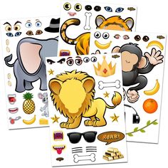 three sheets of stickers with different types of animals and other things on them, one is