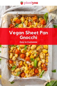 vegan sheet pan gnocchi with text overlay that reads, vegan sheet pan gnocchi easy to customize