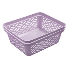 a purple plastic basket on a white background