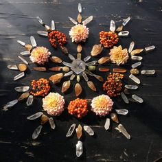 Celebrate Mabon, Crystals Healing Grids, Crystal Mandala, Flower Mandalas, Nature Mandala, Healing Magic, Crystal Grids, Crystal Therapy, Crystal Magic