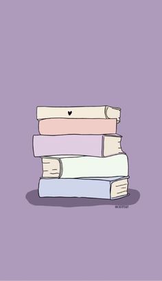 a stack of books sitting on top of each other in front of a purple background