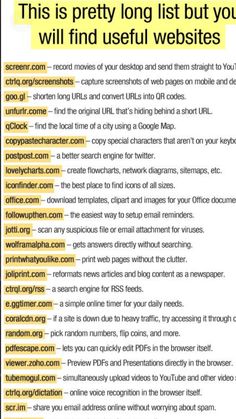 a yellow and black checklist with the words'this is pretty long list but you will find useful web sites