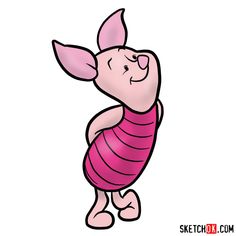 a drawing of a pig in a pink dress with stripes on it's body