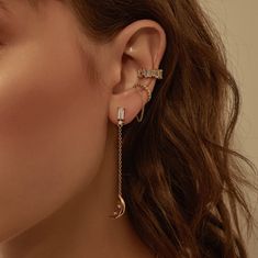 Wanderlust And Co, Chain Drop Earrings, Moonlit Sky, Drop Earrings Gold, Luxe Jewelry, Gold Ear Cuff, Star Chain, Zodiac Jewelry, Fine Jewels