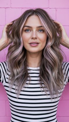 41 Fun Summer Hair Color Peekaboo Ideas to Try Right Now Copper Hair With Pink Peekaboo, Rose Gold Peekaboo Highlights, Peekaboo Streaks, Hair Color Peekaboo, Fun Summer Hair, Pink Peekaboo Highlights, Peekaboo Hair Colors, Hair Stripes, Peekaboo Highlights