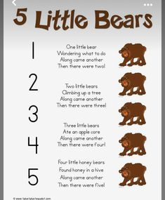 the five little bears game is shown with numbers and pictures for each bear to read