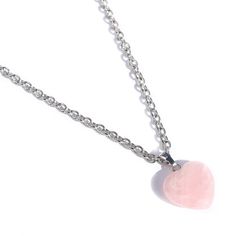 Rose Quartz Heart Necklace Gifts 2023, Wrist Mala, Stainless Steel Chain Necklace, Gemstone Necklaces, Rose Quartz Pendant, Rose Quartz Heart, Heart Gemstone, Mala Necklace, One Inch