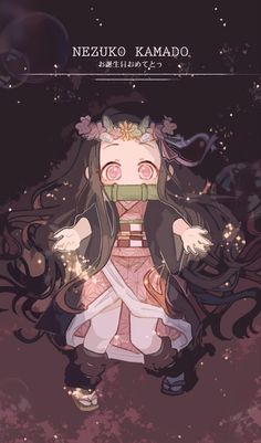 an anime character with long hair and flowers on her head, standing in the dark