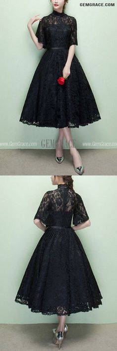 10% off now|Free shipping world-wide. Vintage Black Lace Tea Length Homecoming Dress With High Neck at GemGrace. Click to learn our pro custom-made service for wedding dress, formal dress. View #HomecomingDresses for more ideas. Black Knee-length Lace Wedding Dress, Black Lace Dress For Wedding And Prom Season, Black Lace Knee-length Wedding Dress, Black Knee-length Lace Dress For Wedding, Black Knee-length Lace Dress, Formal Black Lace Dress With Lace Collar, Black Lace Dress With Lace Trim, Knee-length, Black Midi Lace Dress For Wedding, Black Lace Dress For Spring Wedding