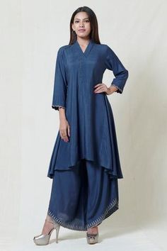 Shop for Brij Blue Embroidered Silk Kurta Palazzo Set for Women Online at Aza Fashions Festive Straight Kurta Set With Embroidered Hem, Eid Straight Kurta Sets With Embroidered Hem, Festive Eid Kurta With Embroidered Hem, Festive Blue Ankle-length Sets, Festive Straight Kurta With Embroidered Hem, Festive Set With Embroidered Hem Straight Kurta, Blue Ankle-length Kurta For Eid, Fitted Sets With Asymmetrical Hem For Festive Occasions, Festive Fitted Sets With Asymmetrical Hem