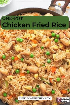 This picture shows chicken fried rice Rice With Mixed Vegetables, Chicken Thighs Boneless Skinless, High Heat Cooking Oil, Cooked White Rice, Chicken Fried Rice Recipe, Peas And Carrots, One Pot Chicken, Cooking White Rice