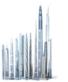 a group of tall buildings in the middle of a city with skyscrapers on each side