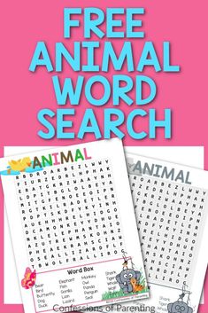 an animal word search with the text free printable