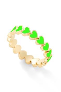 Heart Stack Ring - Rings | Alison Lou Gold Enamel Heart Ring For Anniversary, Gold Heart-shaped Enamel Rings, Yellow Gold Stackable Enamel Rings, Stackable Yellow Gold Enamel Jewelry, Yellow Gold Enamel Stackable Rings, Valentine's Day Yellow Gold Enamel Rings, Adjustable Stackable Enamel Ring, Green Enamel Rings As A Gift, Gold Enamel Rings For Valentine's Day