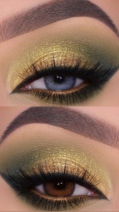 Green And Gold Eye Makeup, Green Gold Makeup, Green Makeup Looks, Makeup Verde, Maquillage Yeux Cut Crease, Gold Makeup Looks, Eye Makeup Images, Gold Eye Makeup, Prom Eye Makeup