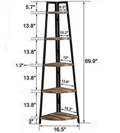 a tall shelf with four shelves and measurements