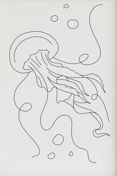 a black and white drawing of a jellyfish