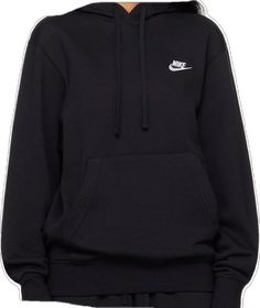 Nike For Women, Black Sportswear, Nike Clothing, Drawstring Hoodie, Nike Outfits, Knit Cuff, Nike Black, Logo Embroidered, Fleece Hoodie