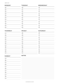 a black and white printable planner with the words monday to friday written on it