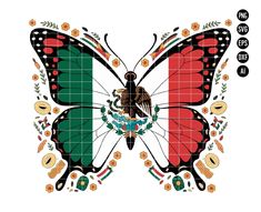 a butterfly with the flag of mexico on it's wings