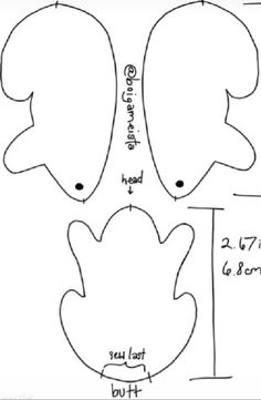 paper cut out of the shape of an animal's head and tail, with measurements for