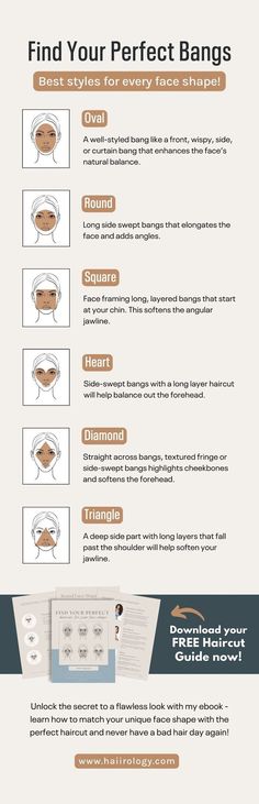 If you're on the hunt for the best bangs that complement your face shape, look no further. Regardless of whether you have an oval, square, round, diamond, triangle, or heart-shaped face, this guide will assist you in finding the best styles that will enhance your natural beauty and complement your features. Download the free ebook today to discover even more haircut ideas, inspiration, and haircut breakdowns. U Shape Haircut, Shape Haircut, The Best Haircut, Straight Across Bangs, Haircut For Face Shape, Perfect Bangs, Highlighted Bangs, U Shaped Hair, Oval Face Haircuts